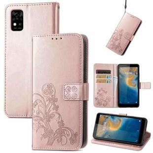 For ZTE Blade A31 Four-leaf Clasp Embossed Buckle Mobile Phone Leather Case(Rose Gold)