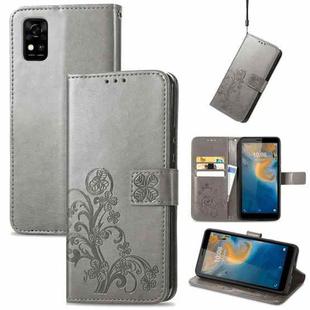 For ZTE Blade A31 Four-leaf Clasp Embossed Buckle Mobile Phone Leather Case(Gray)