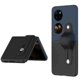For Huawei P50 Pocket Skin Contrast Wristband Holder Folding Phone Case(Dark Blue + Black)
