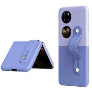 For Huawei P50 Pocket Skin Contrast Wristband Holder Folding Phone Case(Sky Blue + Light Purple)