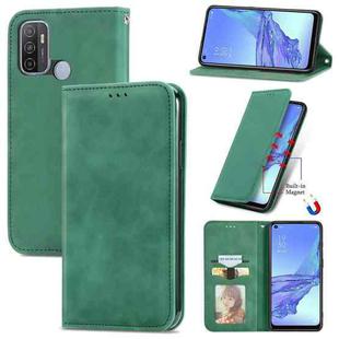 For OPPO A53 5G Retro Skin Feel Magnetic Horizontal Flip Leather Phone Case(Green)