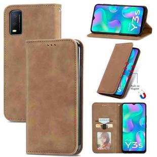 For vivo Y3s 2021 Retro Skin Feel Magnetic Horizontal Flip Leather Phone Case(Brown)