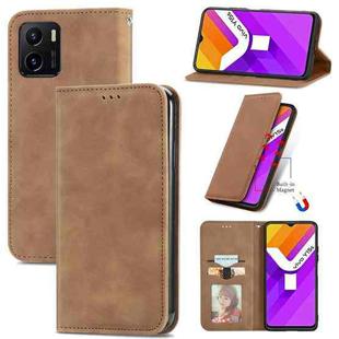 For vivo Y15S Retro Skin Feel Magnetic Horizontal Flip Leather Phone Case(Brown)