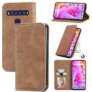 For TCL 10L Retro Skin Feel Magnetic Horizontal Flip Leather Phone Case(Brown)