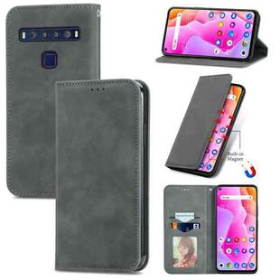 For TCL 10L Retro Skin Feel Magnetic Horizontal Flip Leather Phone Case(Gray)