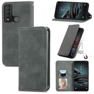 For TCL 20 XE Retro Skin Feel Magnetic Horizontal Flip Leather Phone Case(Gray)