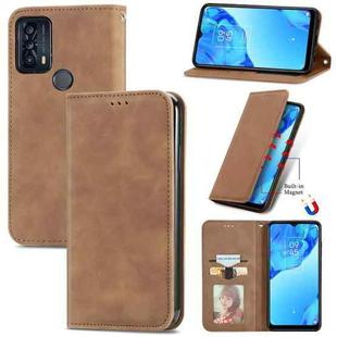 For TCL 20B Retro Skin Feel Magnetic Horizontal Flip Leather Phone Case(Brown)