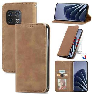 For OnePlus 10 Pro Retro Skin Feel Magnetic Horizontal Flip Leather Phone Case(Brown)