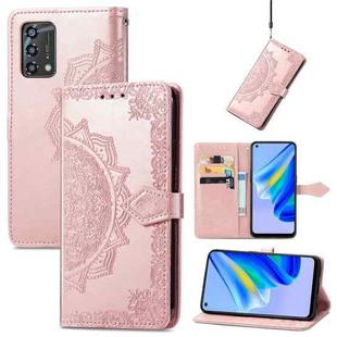 For OPPO A95 4G Mandala Flower Embossed Horizontal Flip Leather Phone Case(Rose Gold)