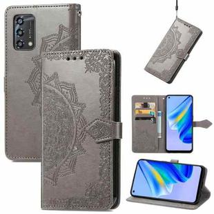 For OPPO A95 5G Mandala Flower Embossed Horizontal Flip Leather Phone Case(Grey)