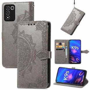 For OPPO K9s Mandala Flower Embossed Horizontal Flip Leather Phone Case(Grey)
