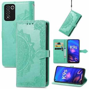 For OPPO K9s Mandala Flower Embossed Horizontal Flip Leather Phone Case(Green)