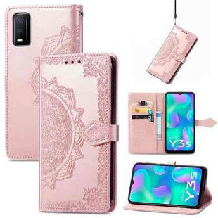 For vivo Y3s 2021 Mandala Flower Embossed Horizontal Flip Leather Phone Case(Rose Gold)