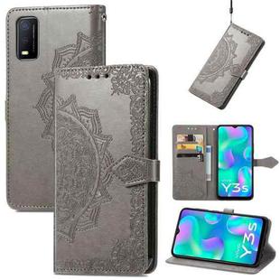 For vivo Y3s 2021 Mandala Flower Embossed Horizontal Flip Leather Phone Case(Grey)