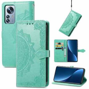 For Xiaomi 12 Pro Mandala Flower Embossed Horizontal Flip Leather Phone Case(Green)