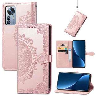 For Xiaomi 12 Pro Mandala Flower Embossed Horizontal Flip Leather Phone Case(Rose Gold)