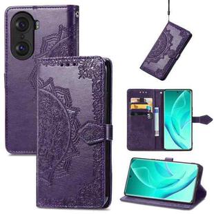For Honor 60 Pro Mandala Flower Embossed Horizontal Flip Leather Phone Case(Purple)