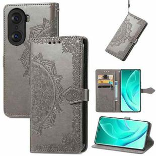For Honor 60 Pro Mandala Flower Embossed Horizontal Flip Leather Phone Case(Grey)