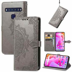 For TCL 10L Mandala Flower Embossed Horizontal Flip Leather Phone Case(Grey)