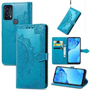 For TCL 20B Mandala Flower Embossed Horizontal Flip Leather Phone Case(Blue)
