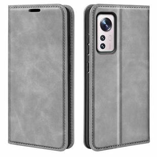 For Xiaomi 12 Retro-skin Magnetic Suction Leather Phone Case(Grey)