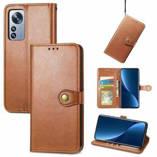 For Xiaomi 12 Pro Solid Color Leather Buckle Phone Case(Brown)