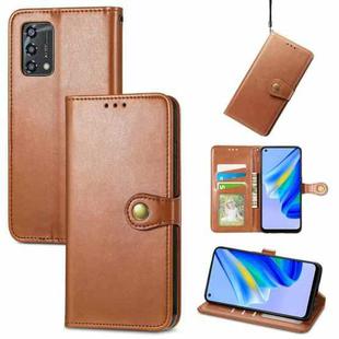 For OPPO A95 5G Solid Color Leather Buckle Phone Case(Brown)