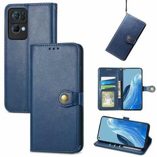 For OPPO Reno7 Pro 5G Solid Color Leather Buckle Phone Case(Blue)