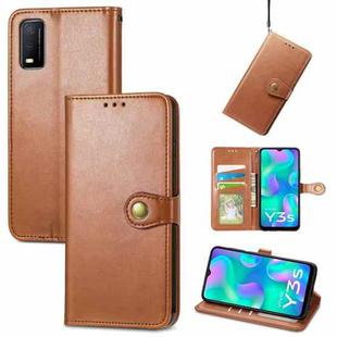 For vivo Y3s 2021 Solid Color Leather Buckle Phone Case(Brown)