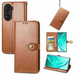 For Honor 60 Pro Solid Color Leather Buckle Phone Case(Brown)