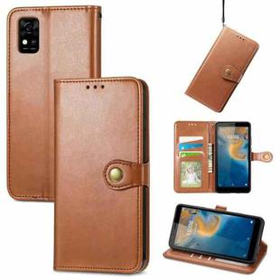 For ZTE Blade A31 Solid Color Leather Buckle Phone Case(Brown)