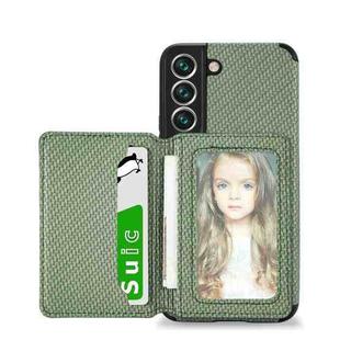 For Samsung Galaxy S22 5G Carbon Fiber Magnetic Card Holder TPU+PU Case(Green)
