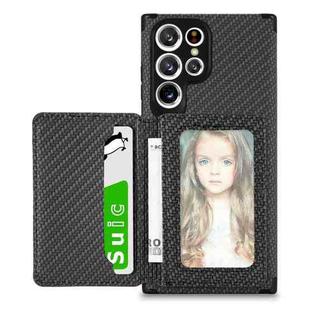 For Samsung Galaxy S22 Ultra 5G Carbon Fiber Magnetic Card Holder TPU+PU Case(Black)