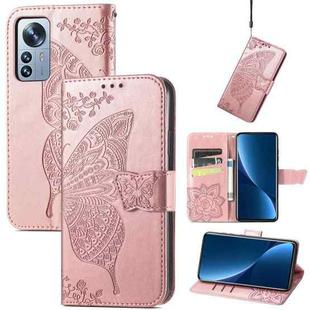 For Xiaomi 12 Pro Butterfly Love Flower Embossed Leather Phone Case(Rose Gold)