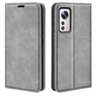 For Xiaomi 12 Pro Retro-skin Magnetic Suction Leather Phone Case(Grey)