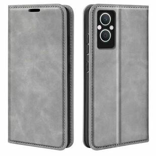 For OPPO A96 5G Retro-skin Magnetic Suction Leather Phone Case(Grey)