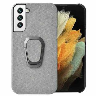 For Samsung Galaxy S22 5G Ring Holder Honeycomb PU Phone Case(Grey)