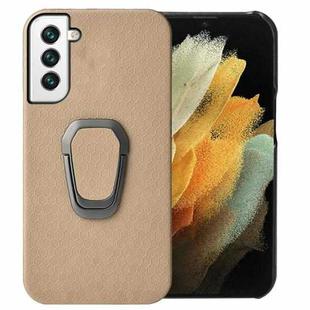 For Samsung Galaxy S22 5G Ring Holder Honeycomb PU Phone Case(Coffee)