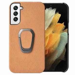 For Samsung Galaxy S22 5G Ring Holder Honeycomb PU Phone Case(Orange)