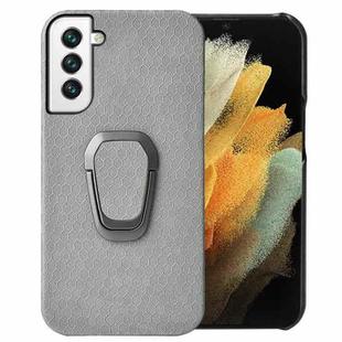 For Samsung Galaxy S22+ 5G Ring Holder Honeycomb PU Phone Case(Grey)