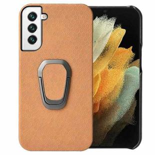 For Samsung Galaxy S22+ 5G Ring Holder Honeycomb PU Phone Case(Orange)
