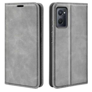 For OPPO Realme 9i Retro-skin Magnetic Suction Leather Phone Case(Grey)