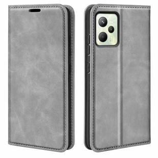 For OPPO Realme C35 Retro-skin Magnetic Suction Leather Phone Case(Grey)