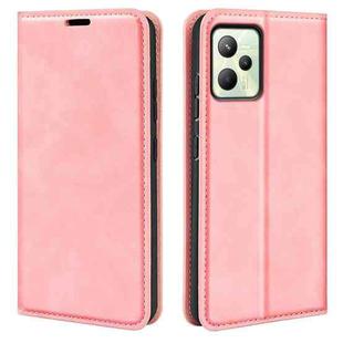 For OPPO Realme C35 Retro-skin Magnetic Suction Leather Phone Case(Pink)