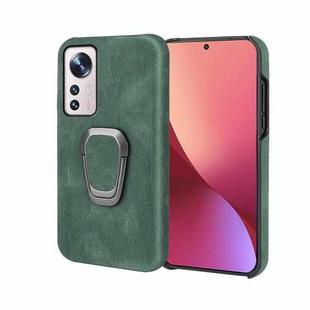 Ring Holder PU Phone Case For Xiaomi 12 Pro(Dark Green)