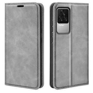 Fo  Xiaomi Redmi K50 Retro-skin Magnetic Suction Leather Phone Case(Grey)