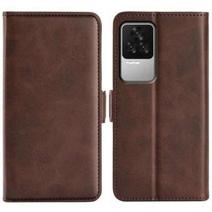 For Xiaomi Redmi K50 Dual-side Magnetic Buckle Leather Phone Case(Brown)