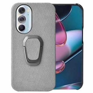 Ring Holder Honeycomb PU Phone Case For Motorola Edge X30(Grey)