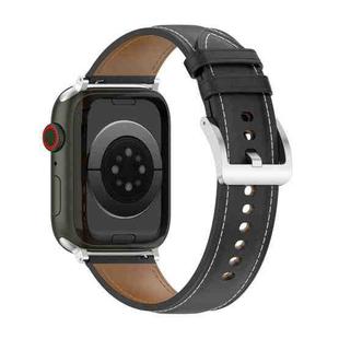 20mm Top Layer Cowhide Sewing Watch Band For Apple Watch Series 8&7 41mm / SE 2&6&SE&5&4 40mm / 3&2&1 38mm(Black)