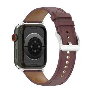 20mm Top Layer Cowhide Sewing Watch Band For Apple Watch Series 8&7 41mm / SE 2&6&SE&5&4 40mm / 3&2&1 38mm(Dark Brown)